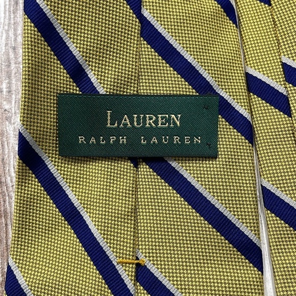 Lauren Ralph Lauren Gold Blue Striped Silk Neck Tie - Picture 6 of 9